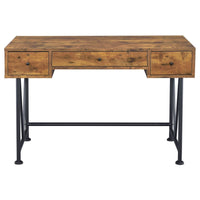 2 Piece Writing Desk with Bookshelf Unit, Rustic Brown, Black Metal Frame - BM319126