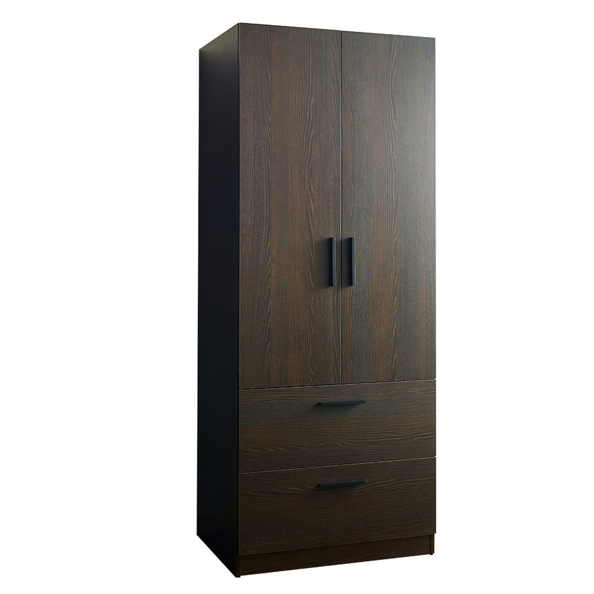 Beak 2 Door Standing Closet, 2 Drawers and Hanging Bars, Farmhouse Brown-BM319206