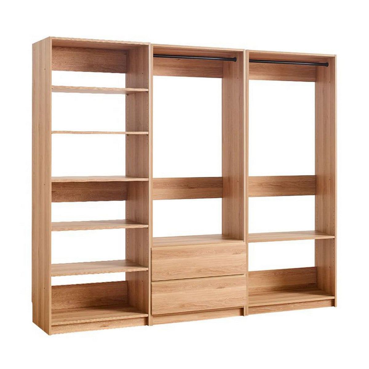 Dee Modular Closet System, 2 Clothing Racks, 2 Drawers, 6 Shelf, Brown Wood-BM319214
