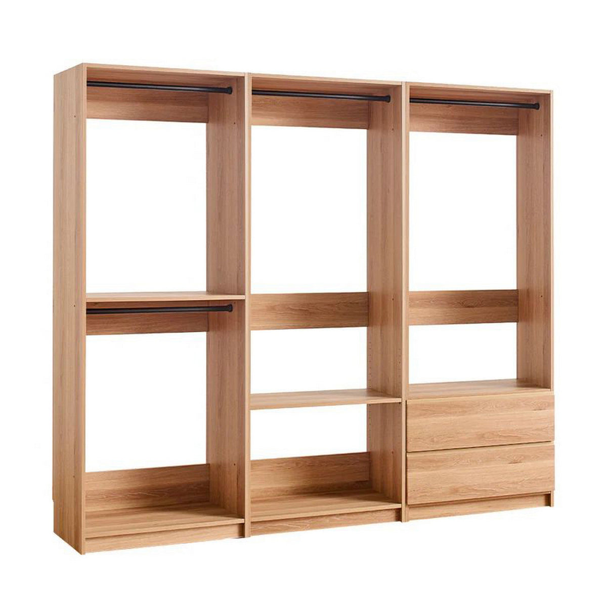 Dee Modular Closet System, 4 Clothing Racks, 2 Drawers, Oak Brown Wood-BM319215