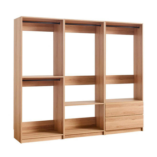 Dee Modular Closet System, 4 Clothing Racks, 2 Drawers, Oak Brown Wood-BM319215
