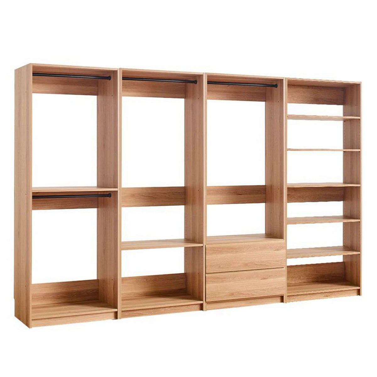 Dee Modular Freestanding Closet System, 4 Hanging Rods, 6 Shelves, Brown-BM319217