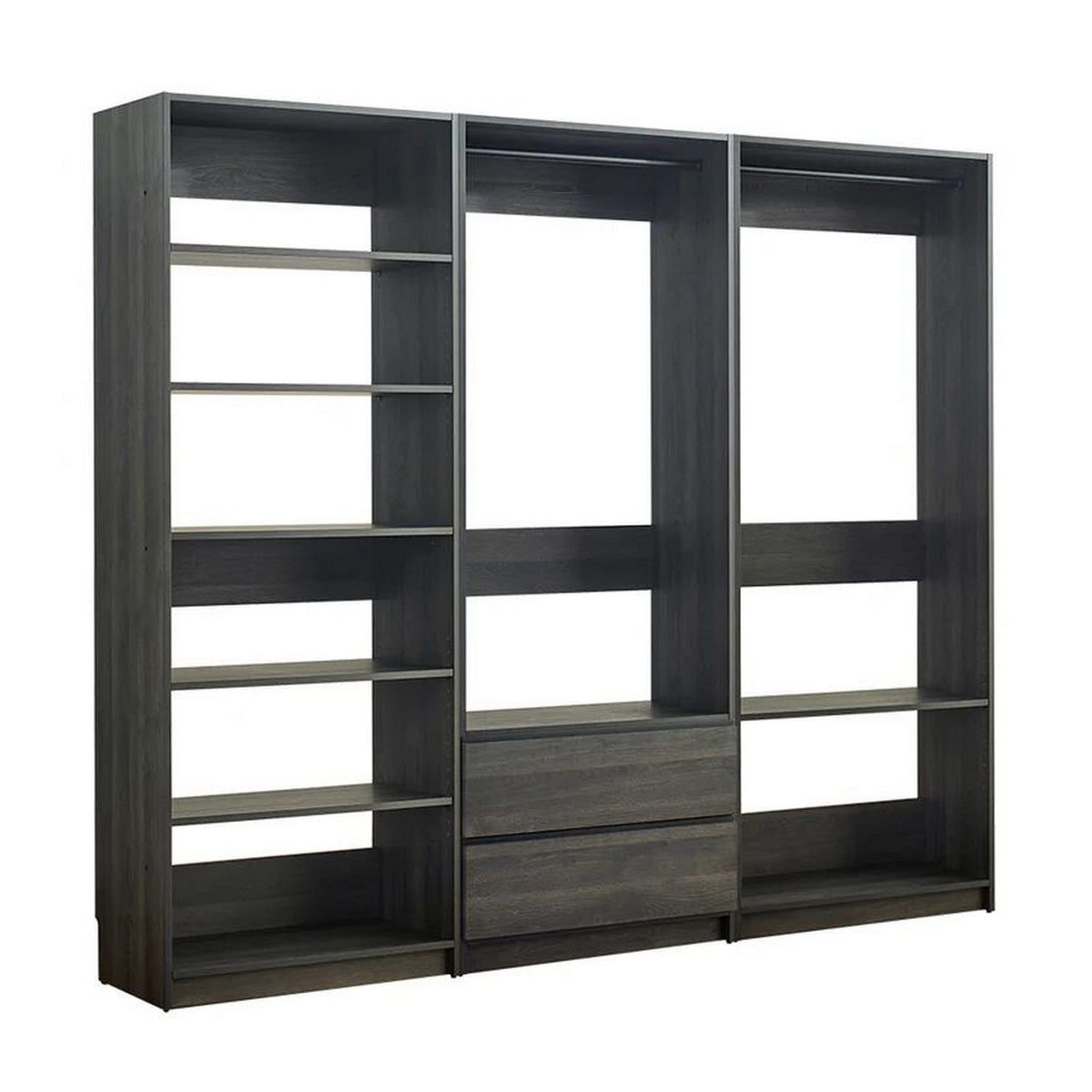 Dee Modular Closet System, 2 Clothing Racks, 6 Shelves, Dark Gray Wood-BM319221