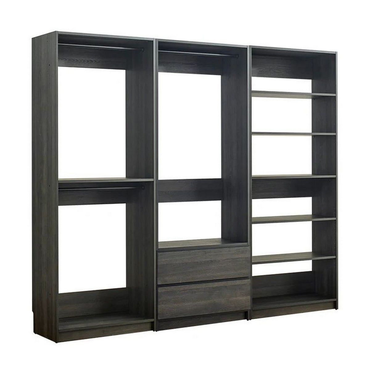 Dee Modular Closet System, 5 Floating Shelves, 2 Drawers, Black Wood-BM319223