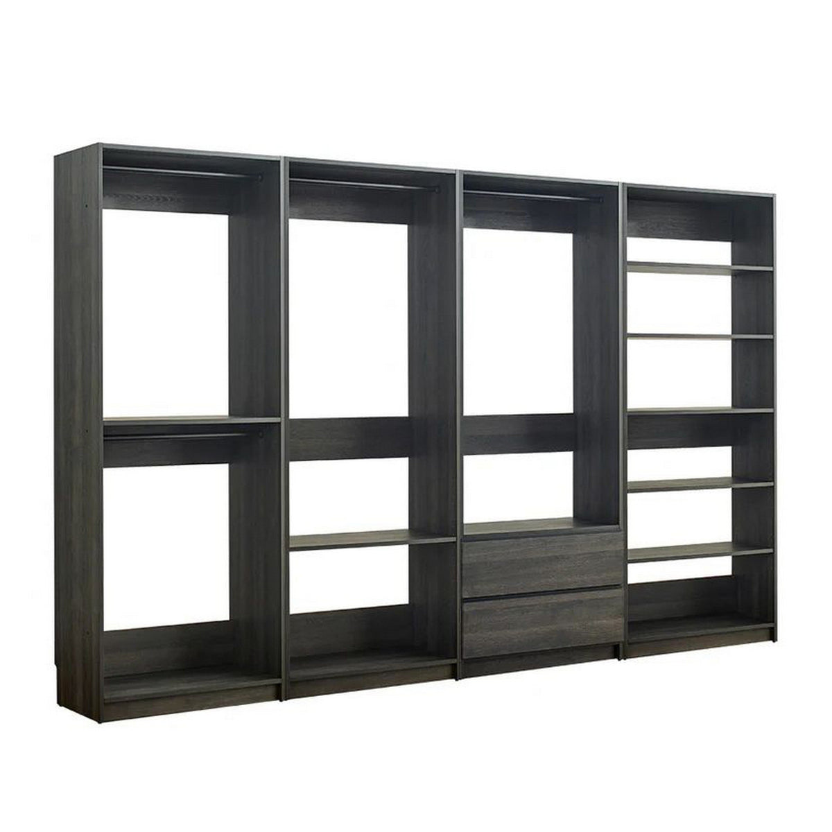Dee Modular Freestanding Closet System, 4 Hanging Rods, 6 Shelves, Gray -BM319224