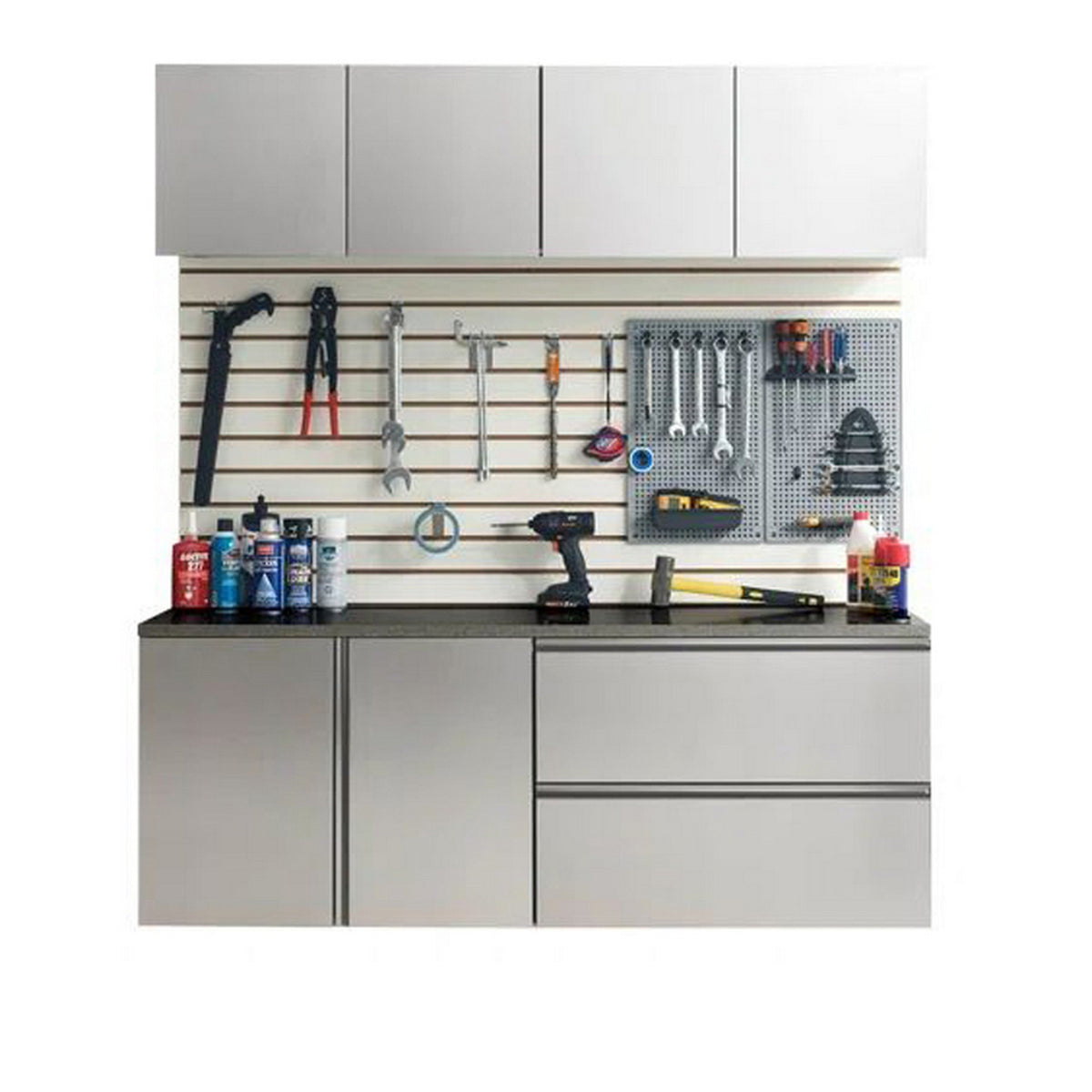 Osy 5pc Wall Mounted Garage Utility Cabinets, Drawers and Doors, Gray-BM319347