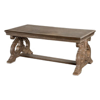 Gia Coffee Table, 52 Inch Rectangular Top, Carved Details, Brown Solid Wood - BM319504