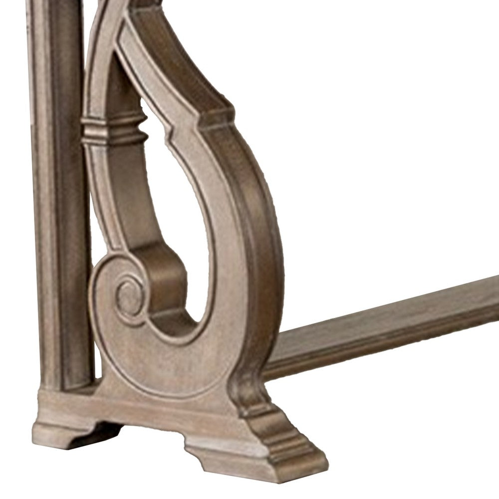 Gia Sofa Table, 50 Inch Rectangular, Carved Details, Brown Solid Wood - BM319506