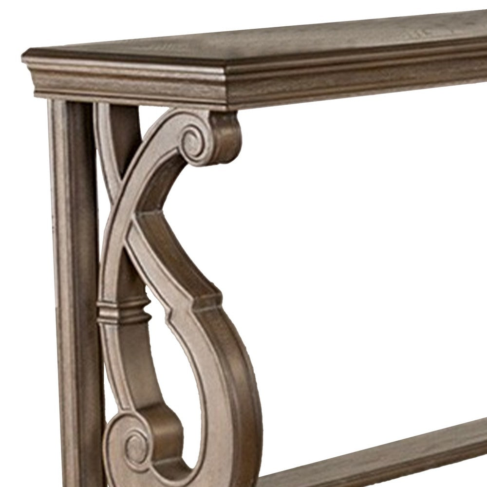 Gia Sofa Table, 50 Inch Rectangular, Carved Details, Brown Solid Wood - BM319506