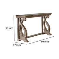 Gia Sofa Table, 50 Inch Rectangular, Carved Details, Brown Solid Wood - BM319506
