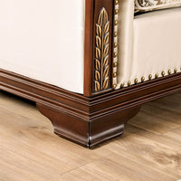 Catie Accent Chair, Beige Rolled Arms, Nailhead, Cherry Brown Solid Wood - BM319521