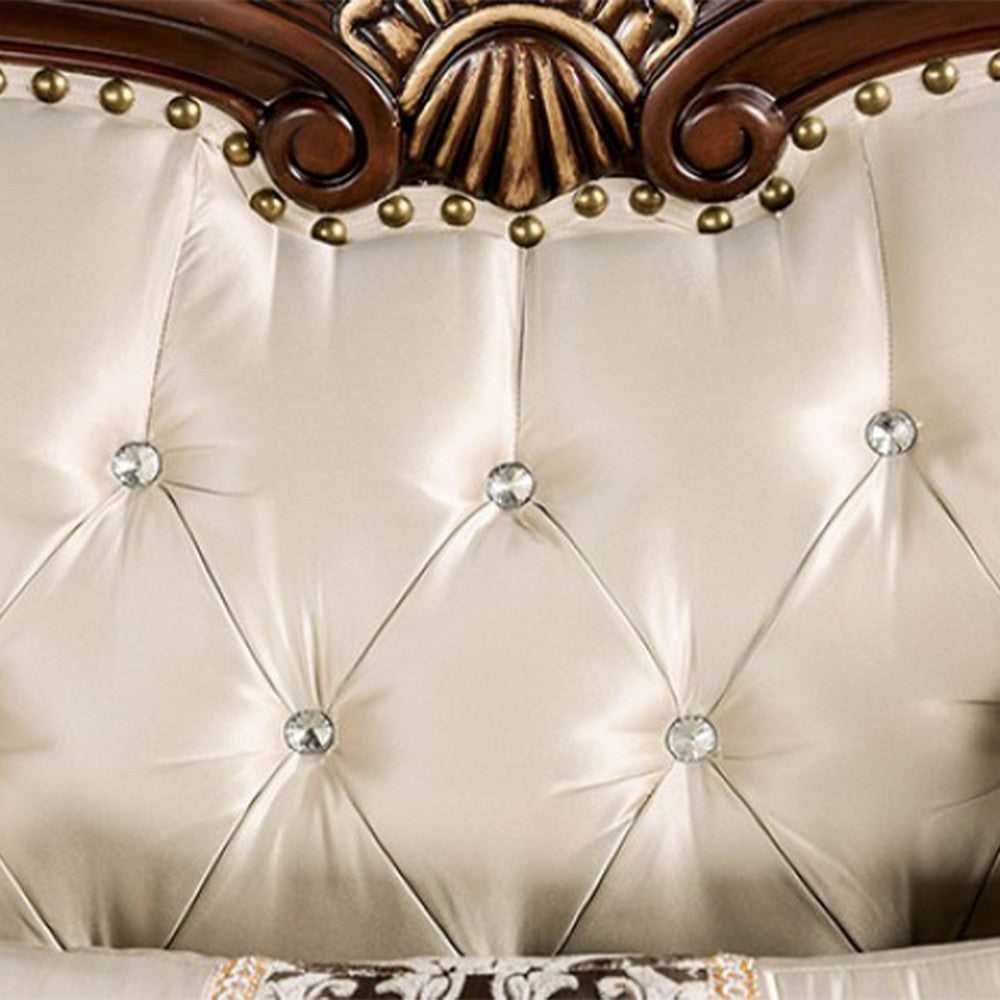 Catie Accent Chair, Beige Rolled Arms, Nailhead, Cherry Brown Solid Wood - BM319521