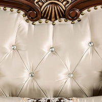 Catie Accent Chair, Beige Rolled Arms, Nailhead, Cherry Brown Solid Wood - BM319521