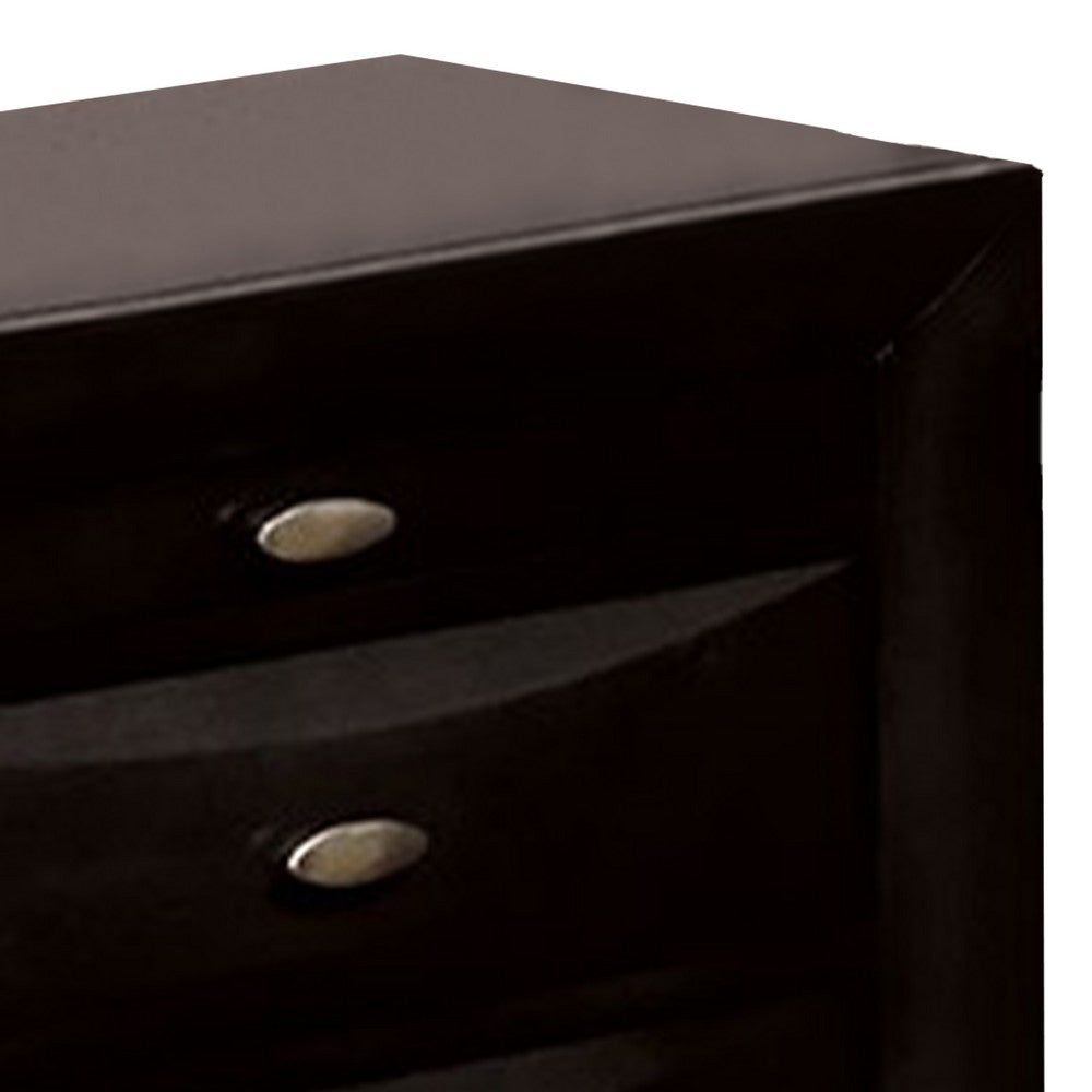 Simo Nightstand, Spacious Top, Metal Knobs, 3 Drawers, Black Solid Wood - BM319525