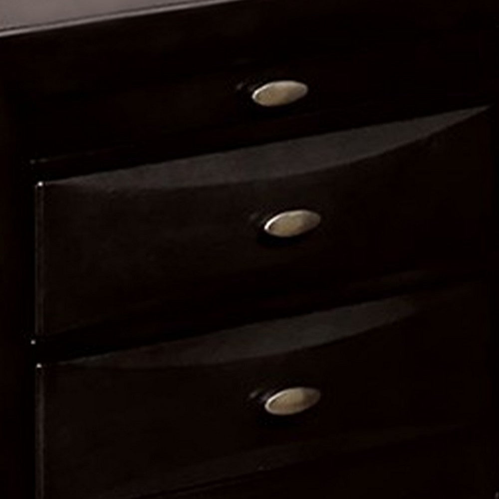Simo Nightstand, Spacious Top, Metal Knobs, 3 Drawers, Black Solid Wood - BM319525