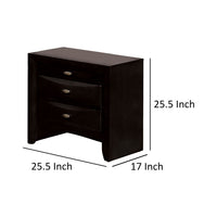 Simo Nightstand, Spacious Top, Metal Knobs, 3 Drawers, Black Solid Wood - BM319525