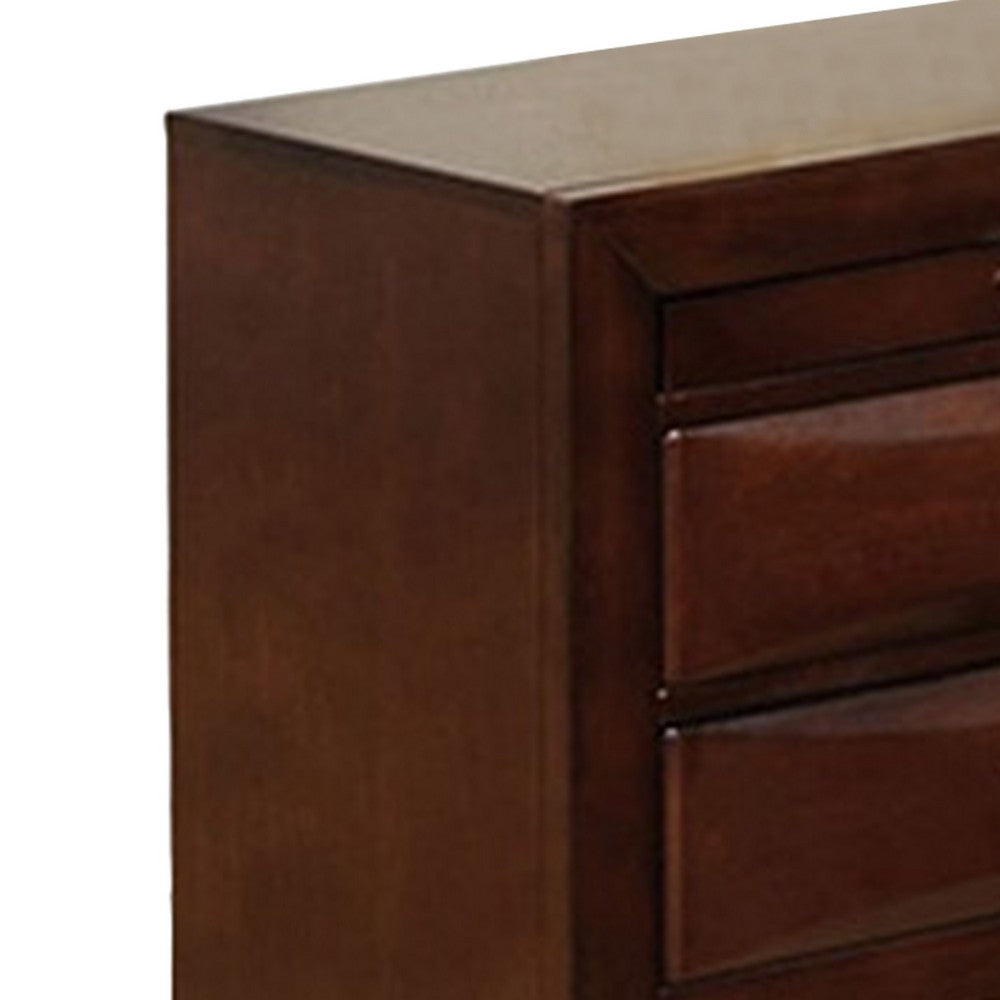 Simo Nightstand, Spacious Top, Nickel, 3 Drawers, Cherry Brown Solid Wood - BM319527