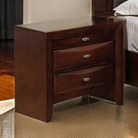 Simo Nightstand, Spacious Top, Nickel, 3 Drawers, Cherry Brown Solid Wood - BM319527