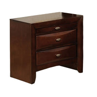 Simo Nightstand, Spacious Top, Nickel, 3 Drawers, Cherry Brown Solid Wood - BM319527