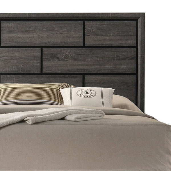 Erica King Size Bed, Gray and Black Wood Finish, Panel Style Headboard - BM319532