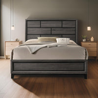 Erica King Size Bed, Gray and Black Wood Finish, Panel Style Headboard - BM319532