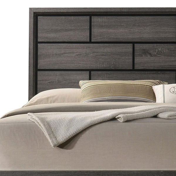 Erica Queen Size Bed, Gray, Black Wood Finish, Panel Style Headboard - BM319534