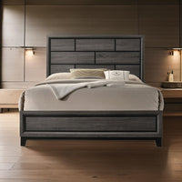 Erica Queen Size Bed, Gray, Black Wood Finish, Panel Style Headboard - BM319534