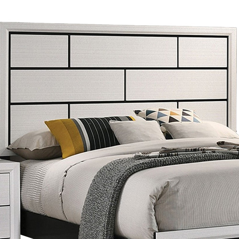 Erica King Size Bed, White and Black Wood Finish, Panel Style Headboard - BM319537