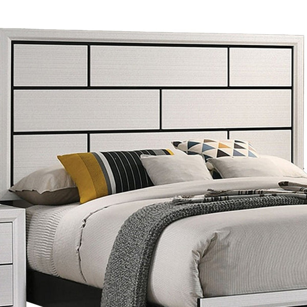 Erica King Size Bed, White and Black Wood Finish, Panel Style Headboard - BM319537