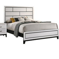 Erica King Size Bed, White and Black Wood Finish, Panel Style Headboard - BM319537
