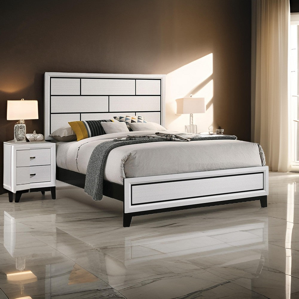 Erica Full Size Bed, White and Black Wood Finish, Panel Style Headboard - BM319538