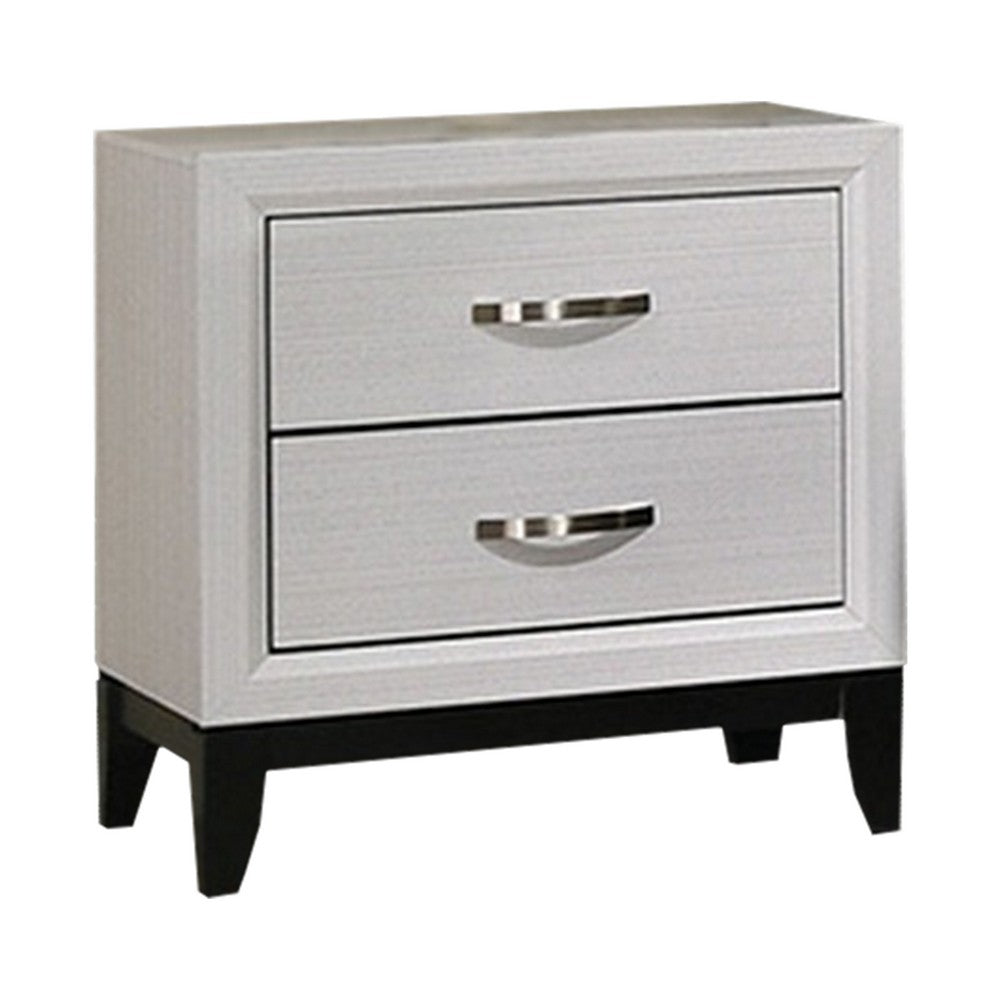 Erica Nightstand, 2 Drawers, White Wood Finished Frame, Metal Handles - BM319539