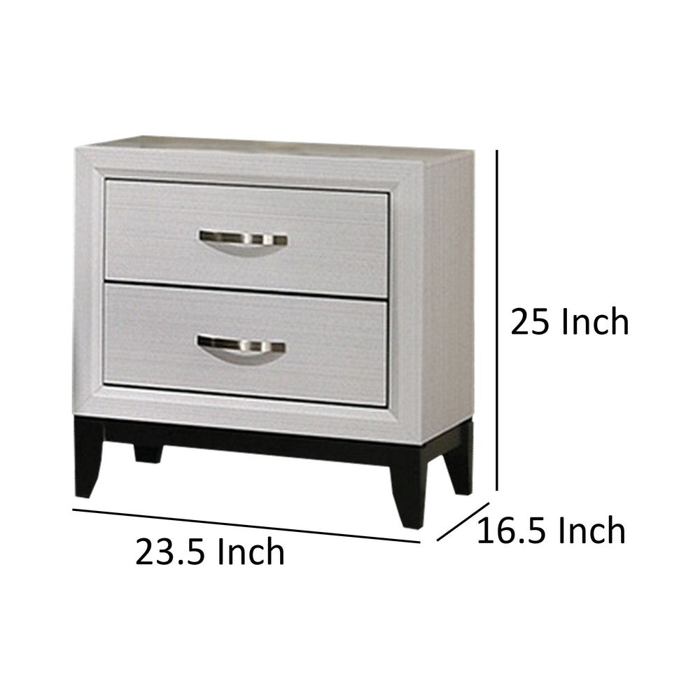 Erica Nightstand, 2 Drawers, White Wood Finished Frame, Metal Handles - BM319539