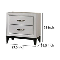 Erica Nightstand, 2 Drawers, White Wood Finished Frame, Metal Handles - BM319539