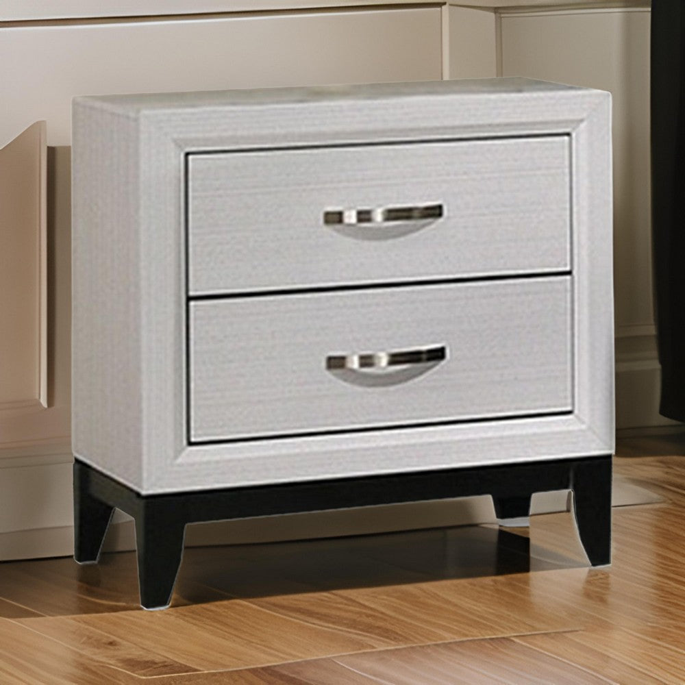 Erica Nightstand, 2 Drawers, White Wood Finished Frame, Metal Handles - BM319539