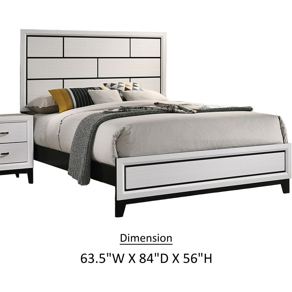 Erica Queen Size Bed, White and Black Wood Finish, Panel Style Headboard - BM319540