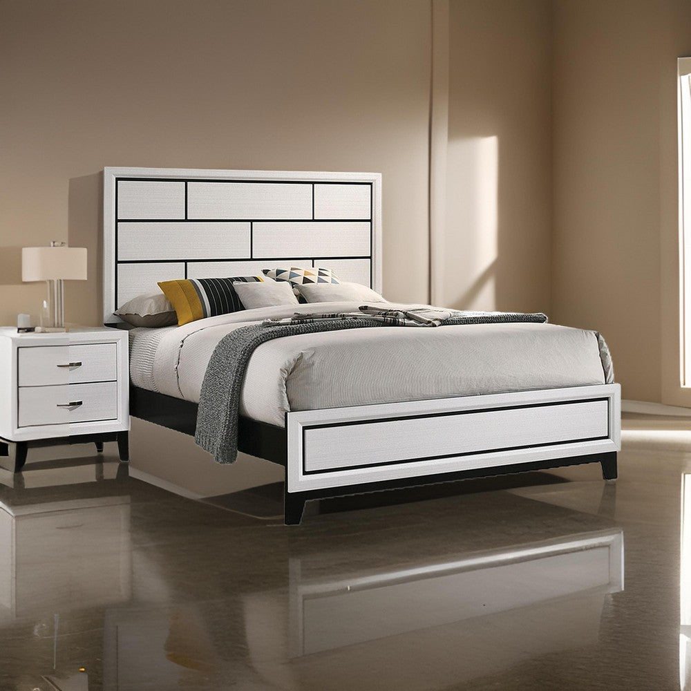 Erica Queen Size Bed, White and Black Wood Finish, Panel Style Headboard - BM319540