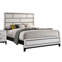Erica Twin Size Bed, White and Black Wood Finish, Panel Style Headboard - BM319541