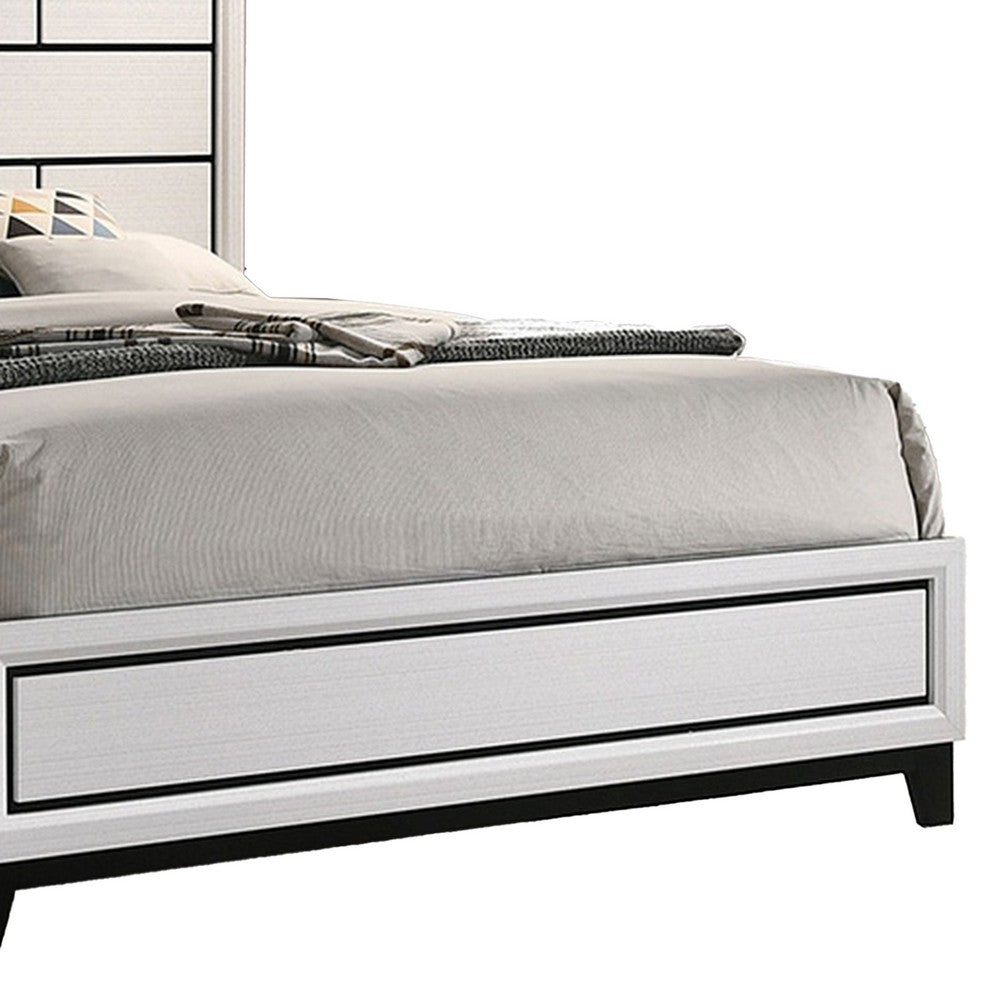 Erica Twin Size Bed, White and Black Wood Finish, Panel Style Headboard - BM319541