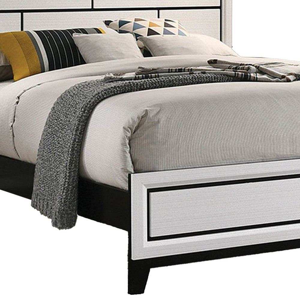 Erica Twin Size Bed, White and Black Wood Finish, Panel Style Headboard - BM319541