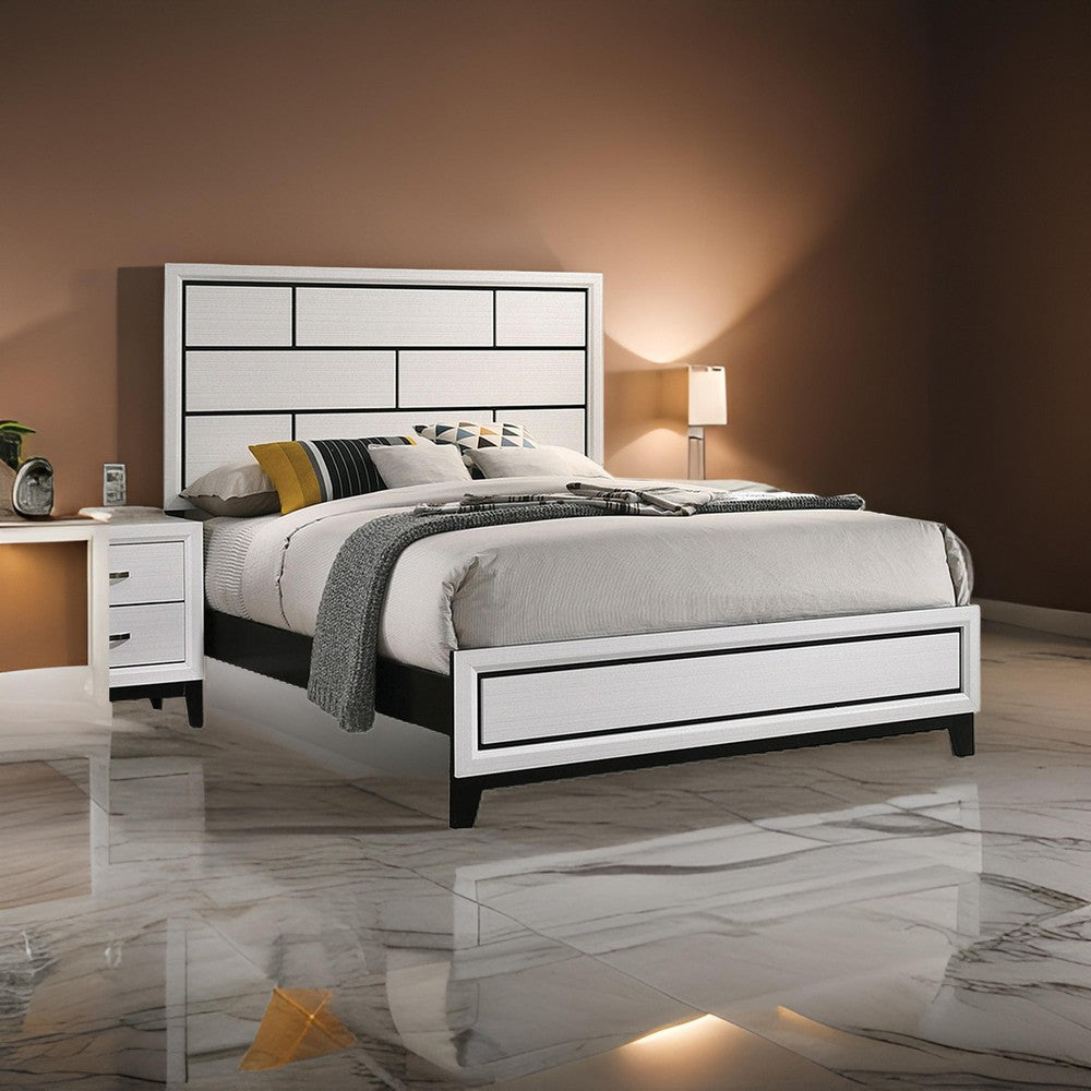 Erica Twin Size Bed, White and Black Wood Finish, Panel Style Headboard - BM319541