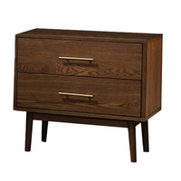 Roma Nightstand, 2 Drawers, Nickel Bar Handles, Walnut Brown Solid Wood - BM319544