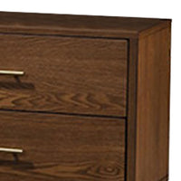 Roma Nightstand, 2 Drawers, Nickel Bar Handles, Walnut Brown Solid Wood - BM319544