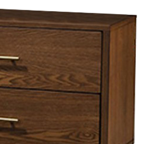 Roma Nightstand, 2 Drawers, Nickel Bar Handles, Walnut Brown Solid Wood - BM319544