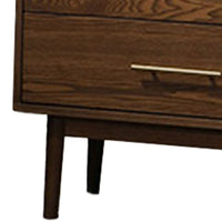Roma Nightstand, 2 Drawers, Nickel Bar Handles, Walnut Brown Solid Wood - BM319544