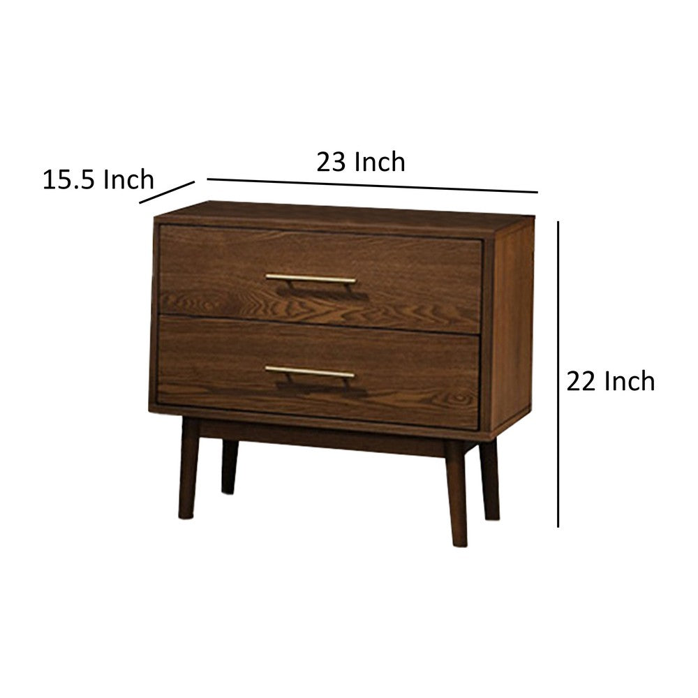 Roma Nightstand, 2 Drawers, Nickel Bar Handles, Walnut Brown Solid Wood - BM319544