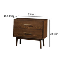 Roma Nightstand, 2 Drawers, Nickel Bar Handles, Walnut Brown Solid Wood - BM319544