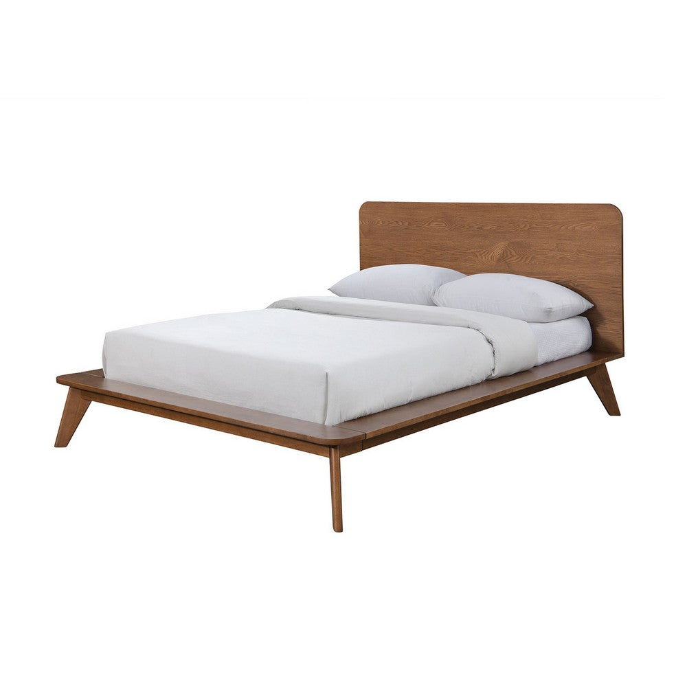 Stacy Queen Size Platform Bed, Panel Headboard, Walnut Brown Solid Wood - BM319547