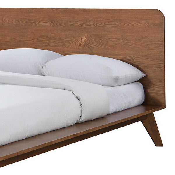 Stacy Queen Size Platform Bed, Panel Headboard, Walnut Brown Solid Wood - BM319547