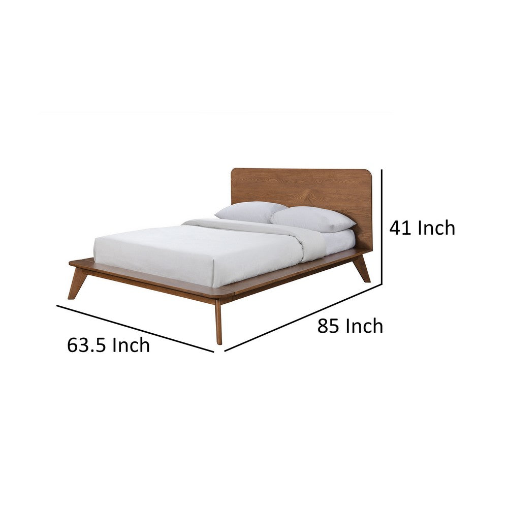 Stacy Queen Size Platform Bed, Panel Headboard, Walnut Brown Solid Wood - BM319547